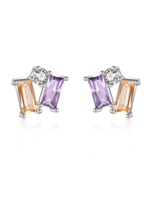 Platinum [Purple] 925 Sterling Silver Cubic Zirconia Geometric Dainty Stud Earring